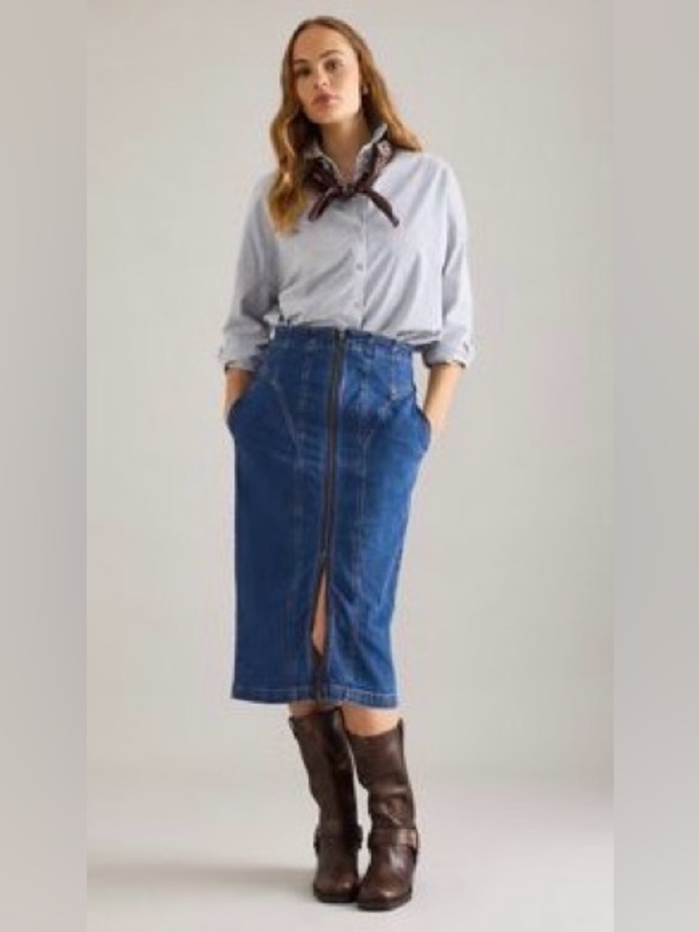 Anthropologie Pilcro Denim corset midi zippered Pencil Skirt 14! western fall